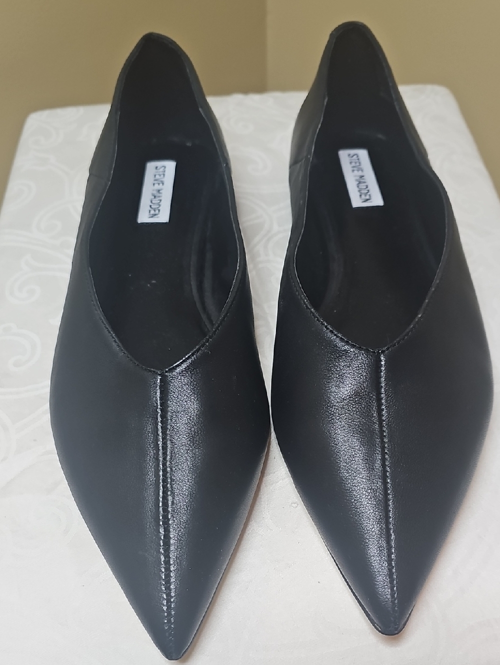 Steve Madden Black Pointed-Toe Vegan Leather Flats